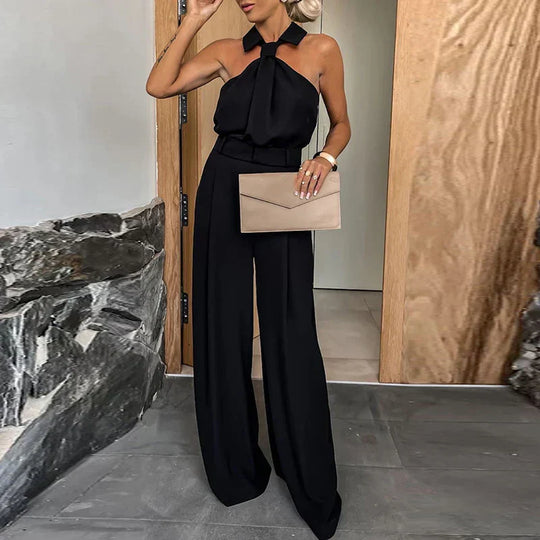 Heidi-Mode | Sexy Off-Shoulder Hohe Taille Jumpsuit Frauen Lässig Ärmellos Breite Beine Solid Romper Elegant Plissee Lose Lang Playsuit