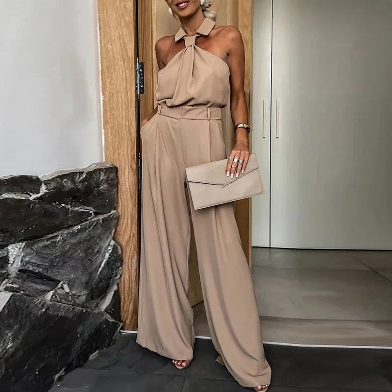 Heidi-Mode | Sexy Off-Shoulder Hohe Taille Jumpsuit Frauen Lässig Ärmellos Breite Beine Solid Romper Elegant Plissee Lose Lang Playsuit