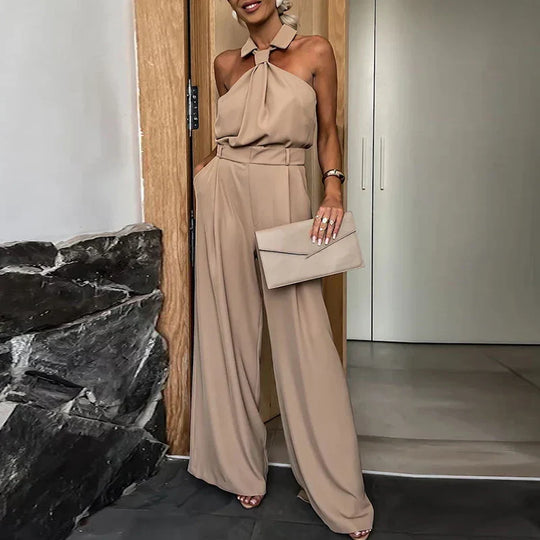 Heidi-Mode | Sexy Off-Shoulder Hohe Taille Jumpsuit Frauen Lässig Ärmellos Breite Beine Solid Romper Elegant Plissee Lose Lang Playsuit