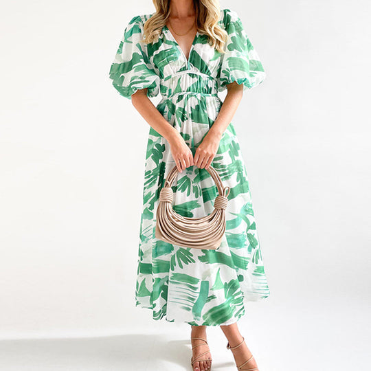 midi jurk met groene print