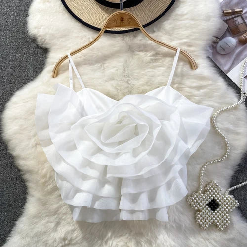 Heidi-Mode | Chic Vintage Rückenfreies Korsett Bustier Dreidimensional Blume Tanktop Koreanische Mode Sommer Strand Frauen Sling Crop Top