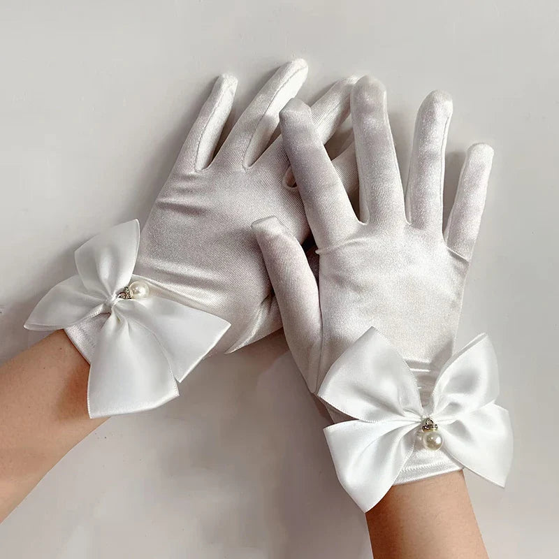 Heidi-Mode | Weinlese Schwarze Kurze Satin Hepburnhandschuhe