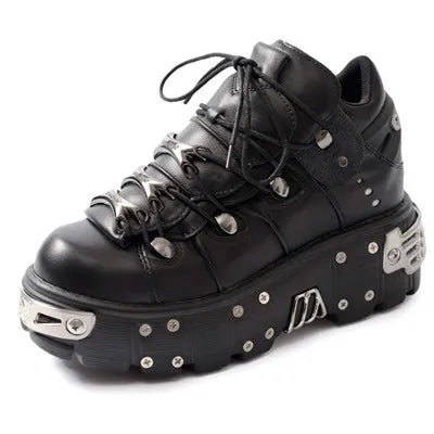 Heidi-Mode | Frauen Ankle Boots für Frauen Dicke Sohle Schnürsenkel Metall Dekoration Runde Zehen Plattform Schuhe Ladeis Punk Gothic Sneakers