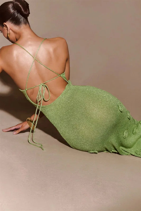 Heidi-Mode | 3D Blumen Rückenfrei Lang Kleid