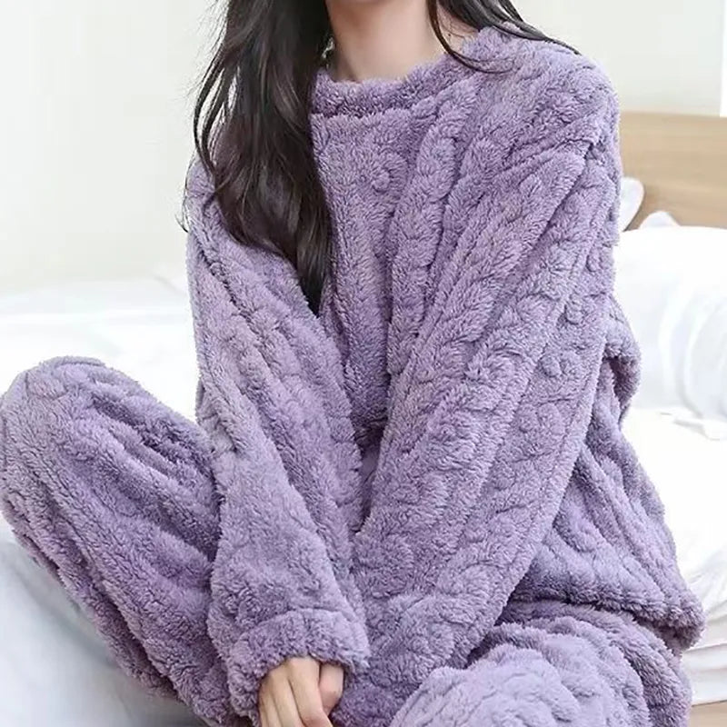 Heidi-Mode | Warmes Teddy Fleece Schlafanzug Set Für Frauen