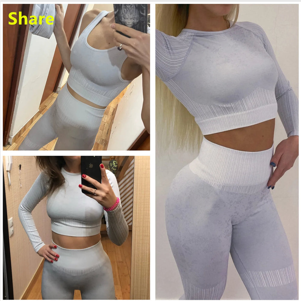 Heidi-Mode | Rid Seamless Yoga Set Frauen 2Pcs To Delet Langarm Crop Top T-Shirt Leggings Outfit Kleidung Fitness Kleidung Fitness Anzug Sport Set
