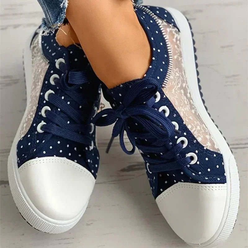 Heidi-Mode | Trendy Blaue Schnürschuhe aus Canvas für Bequeme Tägliche