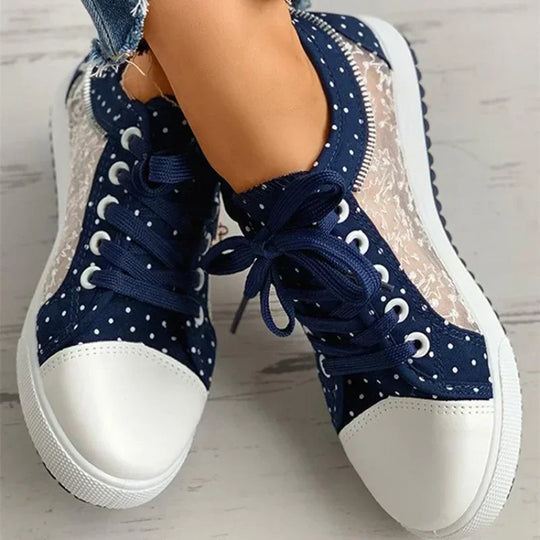 Heidi-Mode | Trendy Blaue Schnürschuhe aus Canvas für Bequeme Tägliche