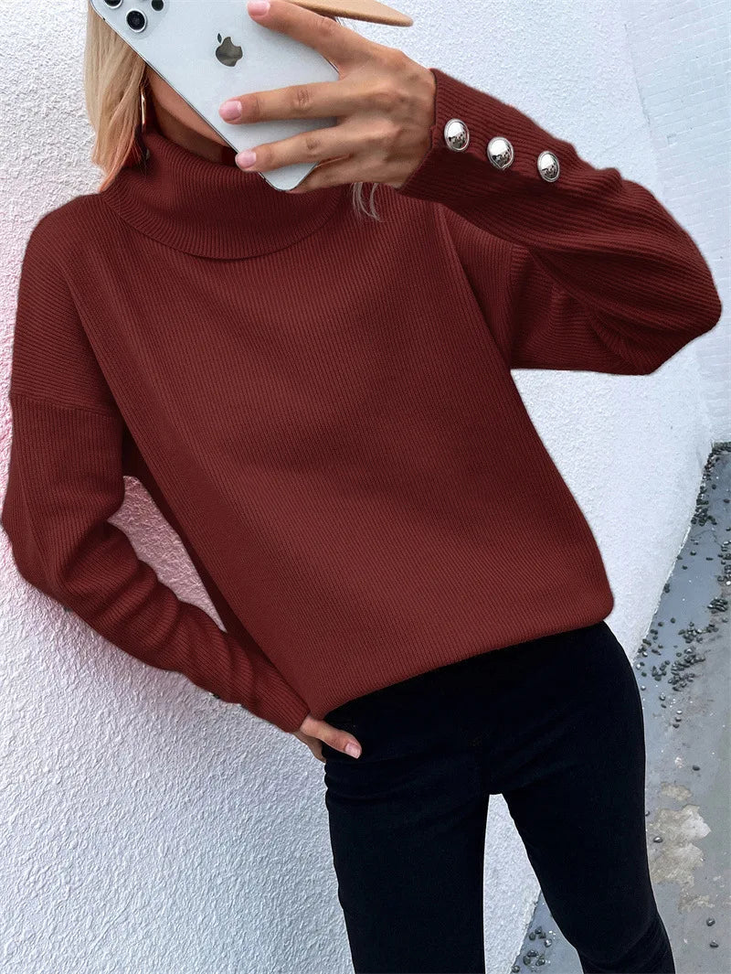 Damen Casual gestrickter Pullover mit hohem Kragen