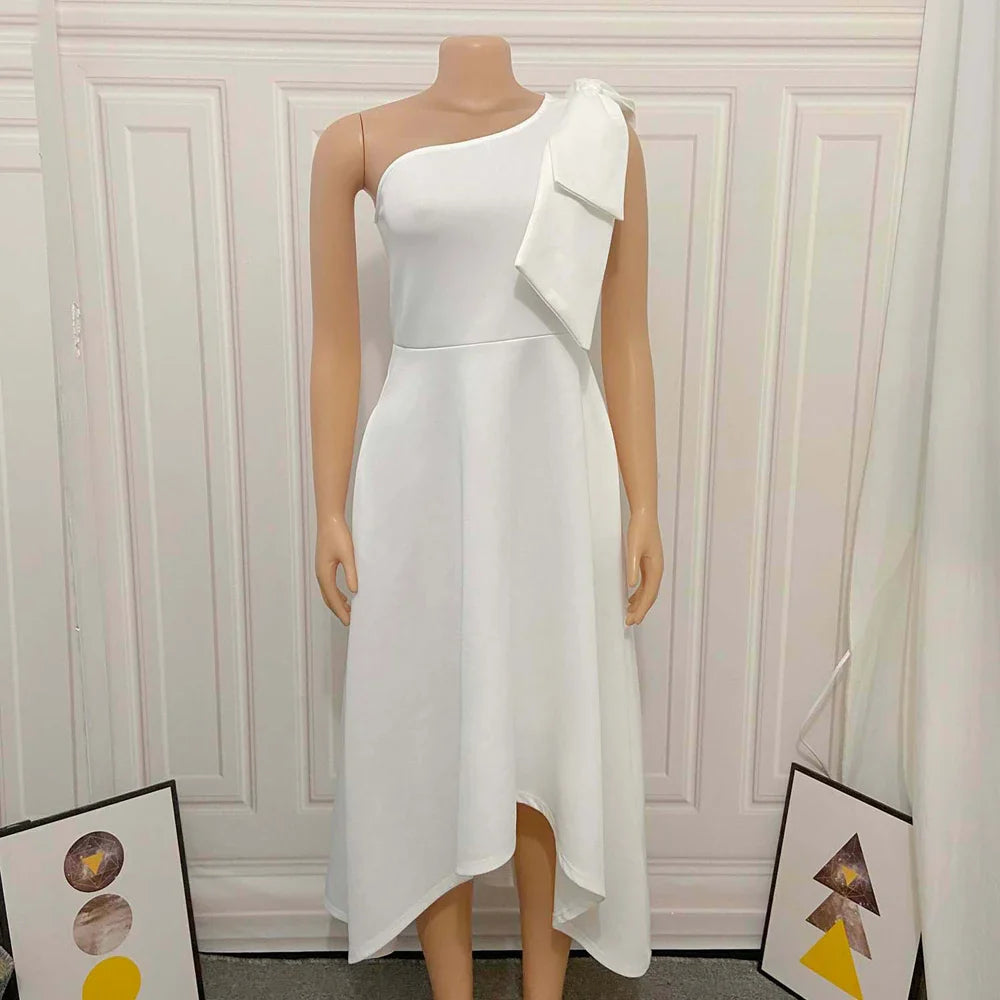 Heidi-Mode | Ein Schulter Bow Ärmelloses Kleid