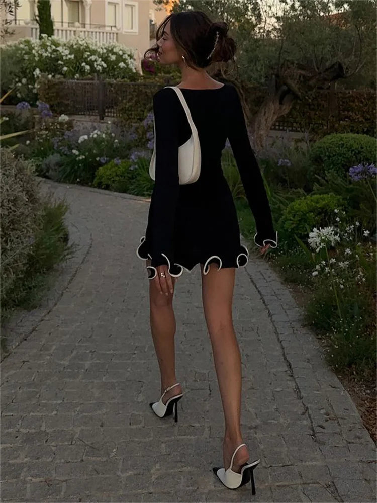Heidi-Mode | Rüsch High Waist Strick Mini Kleid