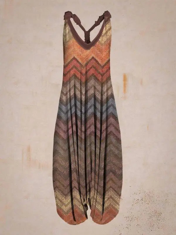 Boho Jumpsuit ohne Ärmel mit ethnischem Stil