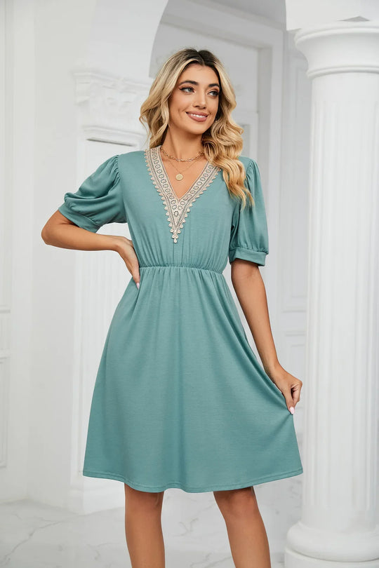 Heidi-Mode | Einfache Spitz Patchwork Kleid für Frühling/Sommer