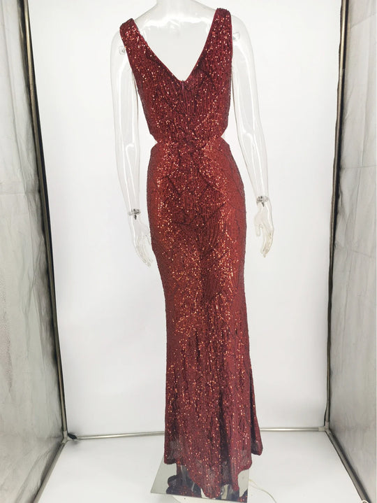 Heidi-Mode | Pailletten Hohes Seitenteil Ärmelloses Maxikleid