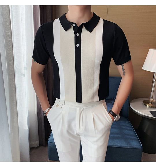 Heidi-Mode | Strick Kontraststreifen Kurzarm Polo Shirts
