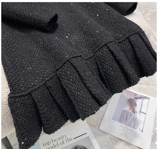 Heidi-Mode | Elegante Luxus Kleine Duft Strickkleid Frauen Pailletten Perlen Knöpfe Trendy Taille Auf Schlank Mini Kleider Frühling Herbst Neu