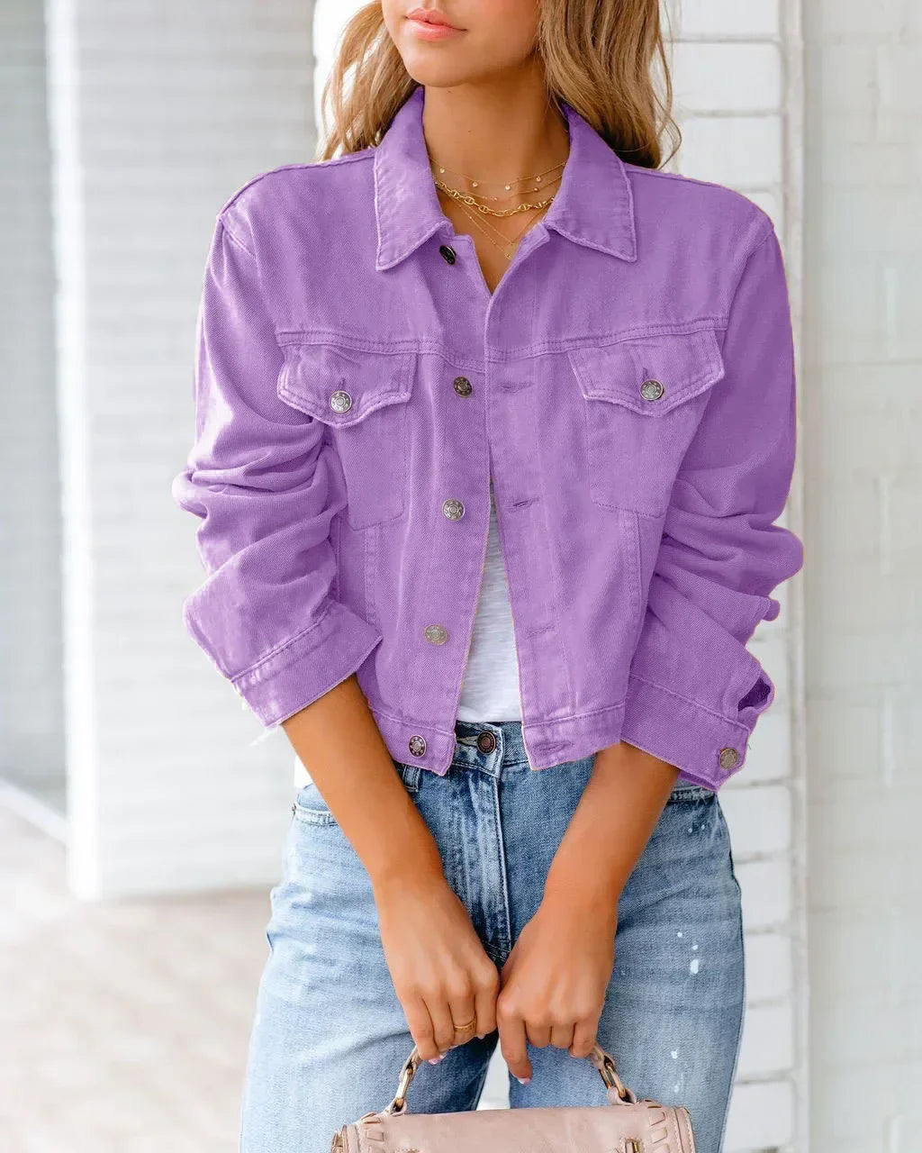 Heidi-Mode | Kurze Taschenjacke Mode Streetwear Einfache Knopf Trend Frauen Denim Jacken Lange Ärmel Herbst Neu Denim Denim Jacken