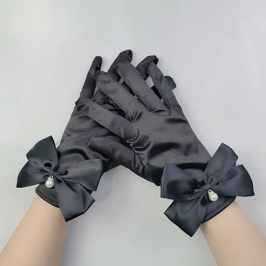 Heidi-Mode | Weinlese Schwarze Kurze Satin Hepburnhandschuhe