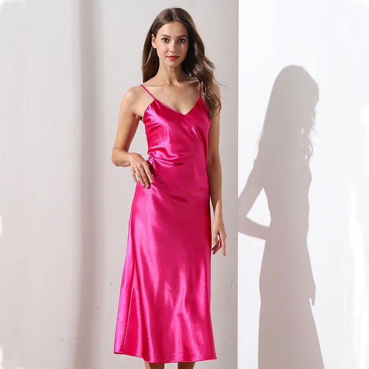 Heidi-Mode | Langes Satin Nachthemd Damen