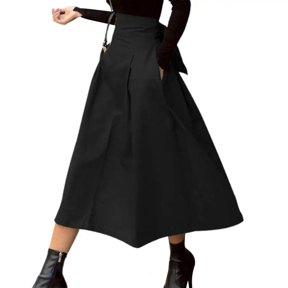 Heidi-Mode | Einfarbiger Midi-Rock Damen Sommerrock Hohe Taille A-Linie Rock für Damen Knöchellanger Rock Faldas Larga