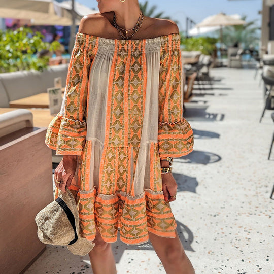 boho off-shoulder jurk