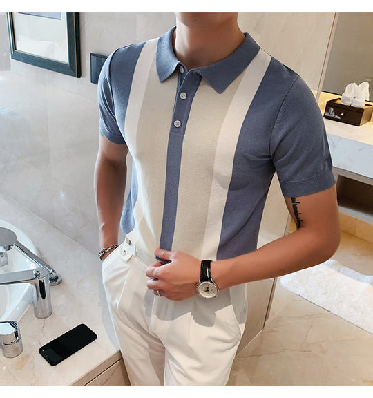 Heidi-Mode | Strick Kontraststreifen Kurzarm Polo Shirts