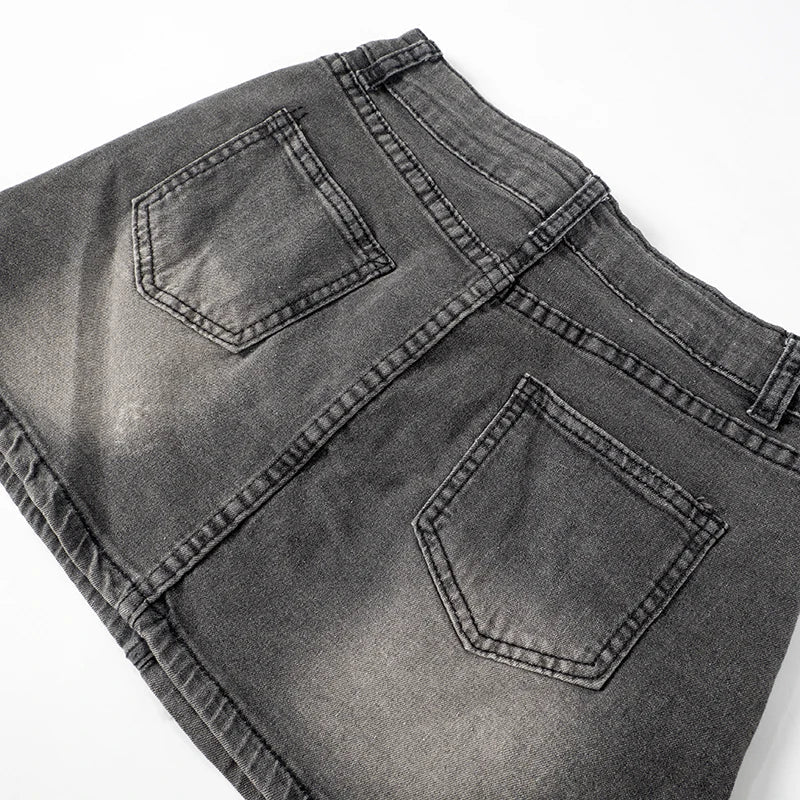 Heidi-Mode | Besticktes Denim Crop Top Mini Micro Y2k Rock Korsatzt Schnürsatz Co Ord