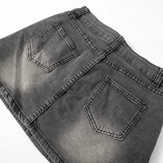 Heidi-Mode | Besticktes Denim Crop Top Mini Micro Y2k Rock Korsatzt Schnürsatz Co Ord