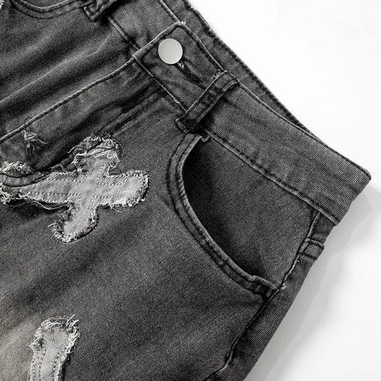 Heidi-Mode | Besticktes Denim Crop Top Mini Micro Y2k Rock Korsatzt Schnürsatz Co Ord