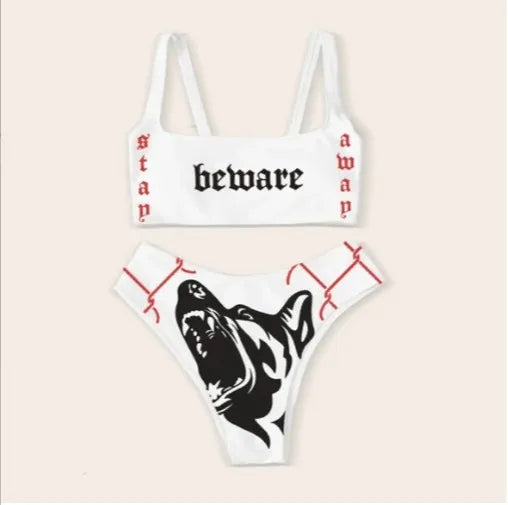 Heidi-Mode | Sexy Goth Bikini Frauen Buchstaben Totenkopf Druck Badeanzug Split Badeanzug Hohe Taille Gotische Bikini Set Strandoutfits