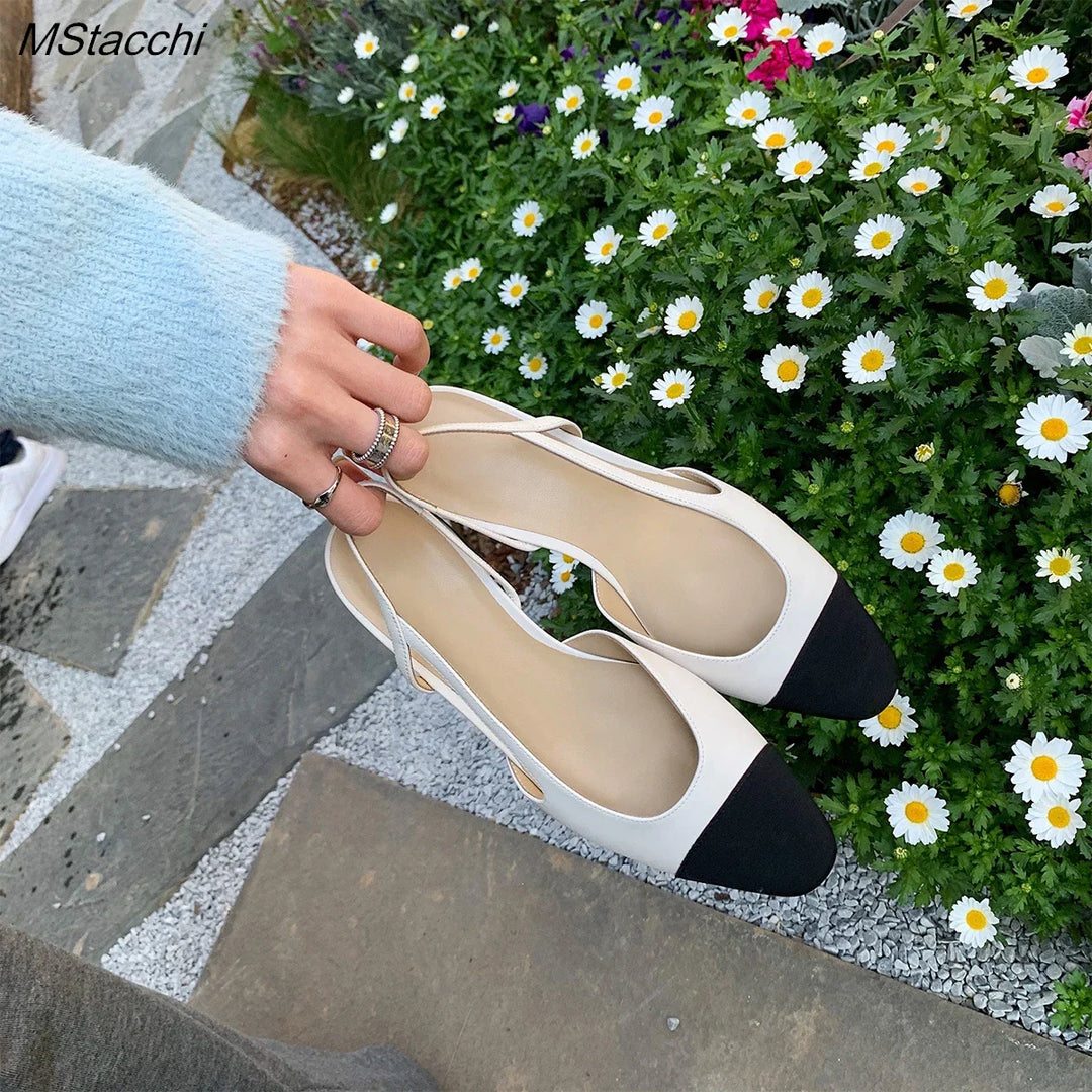Heidi-Mode | Patchwork Leder Slingbacks Frauen Sandalen Mode Flache Ferse Frauen Schuhe Sexy Party Sandalen Kleid Hochzeit Party Schuhe
