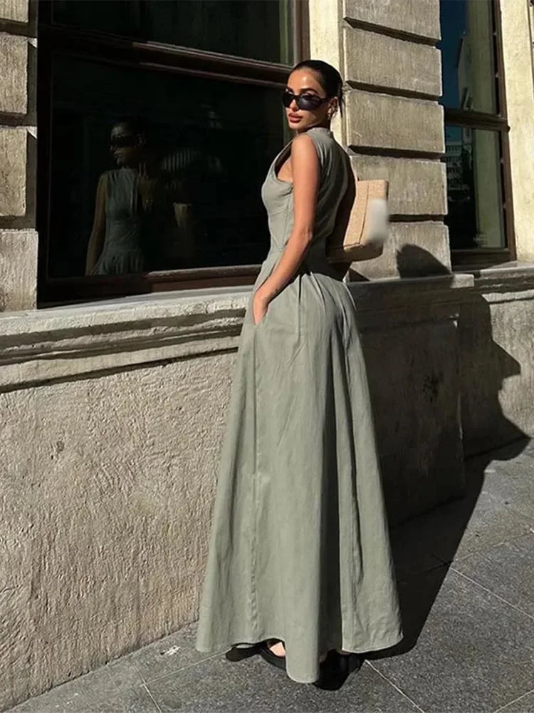 Heidi-Mode | Ärmellos Plissee Elegant Lange Festkleid für Frauen Sherre