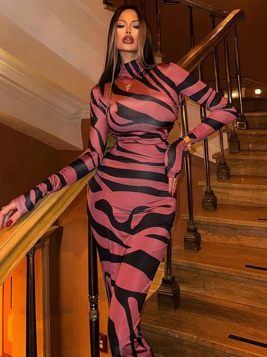 Sexy Leopard-Maxikleid mit hohem Bund
