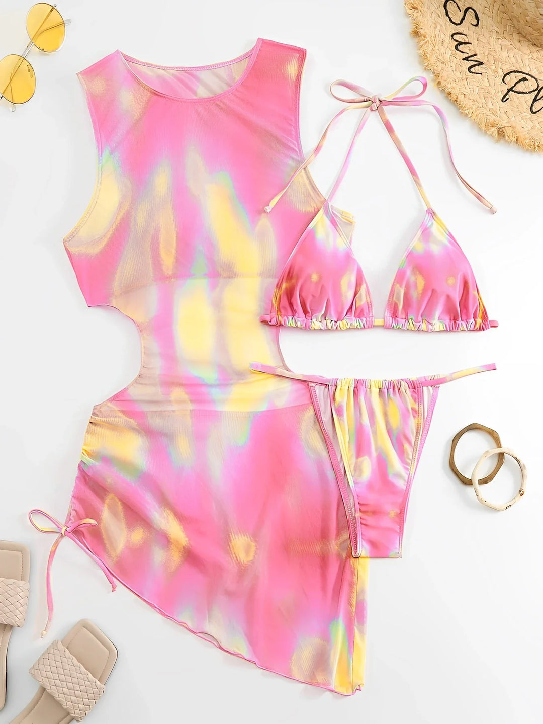 Heidi-Mode | Tie Dye Bikini & Cover up Mini Kleid Satzs