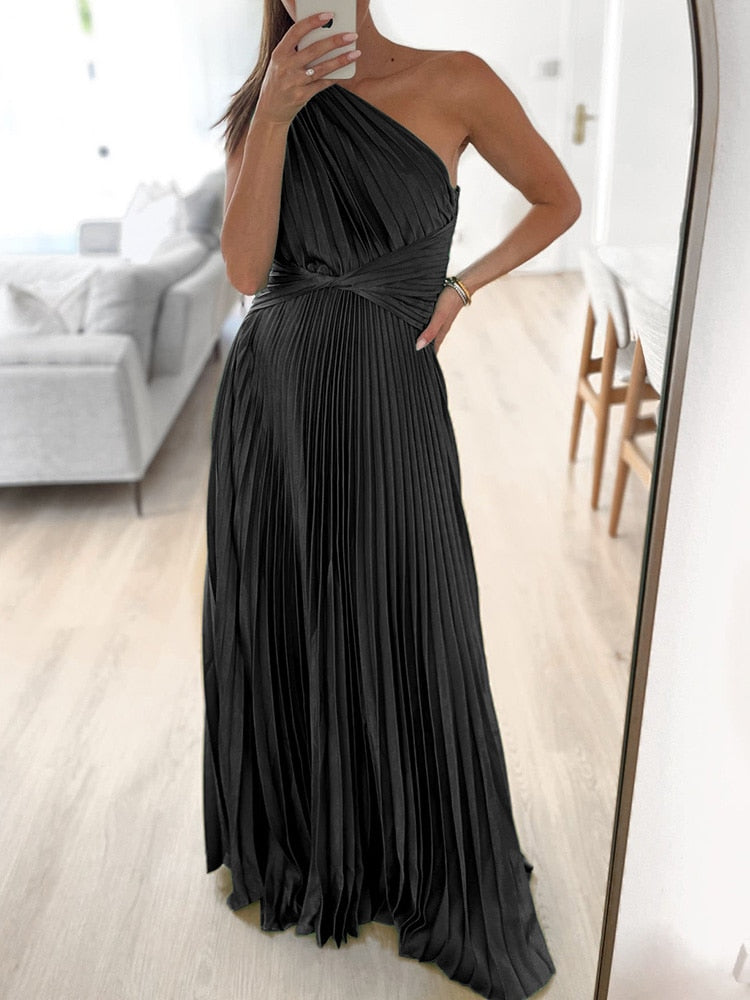 Heidi-Mode | Ein Langarm Falten Backless Maxi Kleid