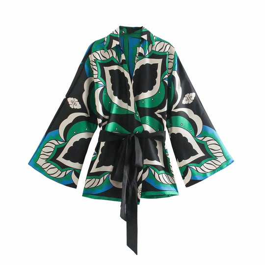 Heidi-Mode | Foridol Übergröße Grün Print Boho Frauen Shorts Set Shirts Shorts Hosen Drei Stücke Mode Set Passende Set Sommer