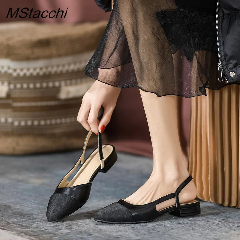 Heidi-Mode | Patchwork Leder Slingbacks Frauen Sandalen Mode Flache Ferse Frauen Schuhe Sexy Party Sandalen Kleid Hochzeit Party Schuhe
