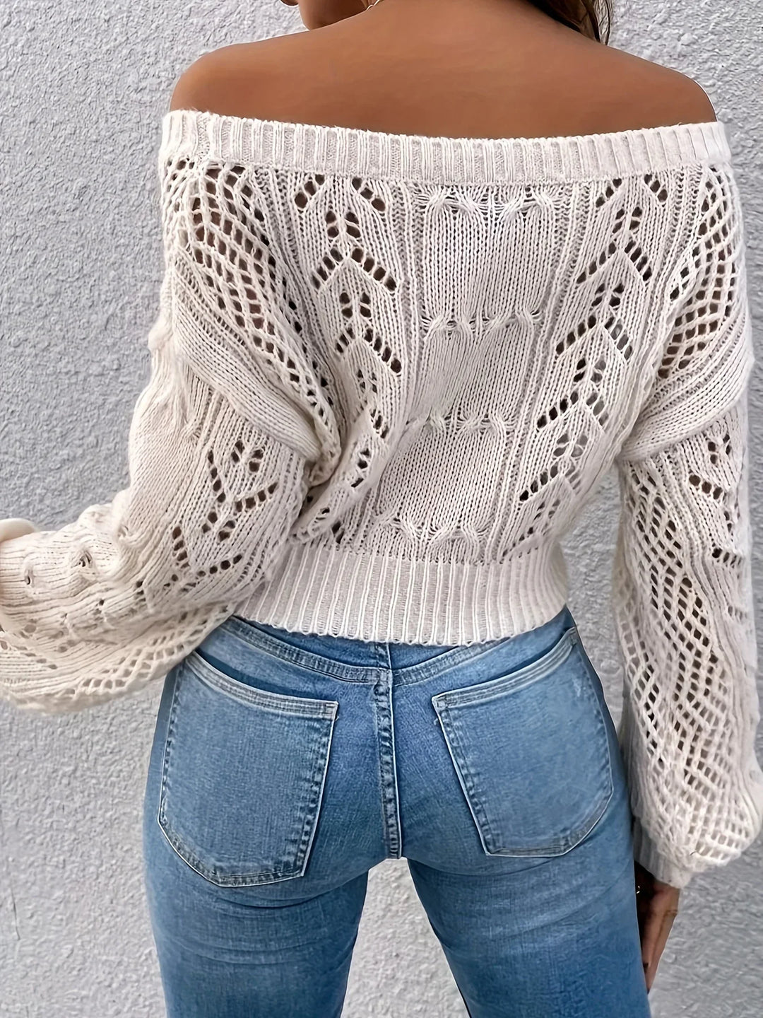 Heidi-Mode | Gestrickter Off-Shoulder Halow Pullover