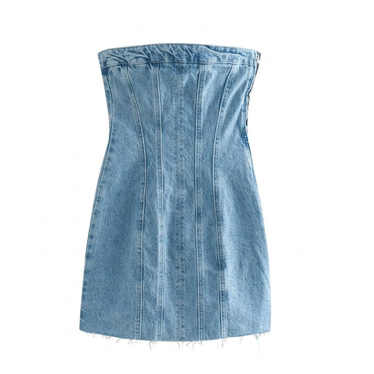 Heidi-Mode | Strapless Coole Damenkleid mit Jeans Look