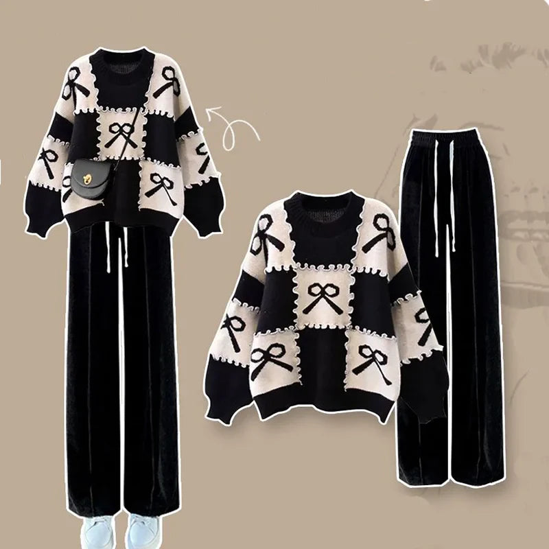Heidi-Mode | Lockere Strickjacke und Lässige Hose Zweiteilige Set für Damen