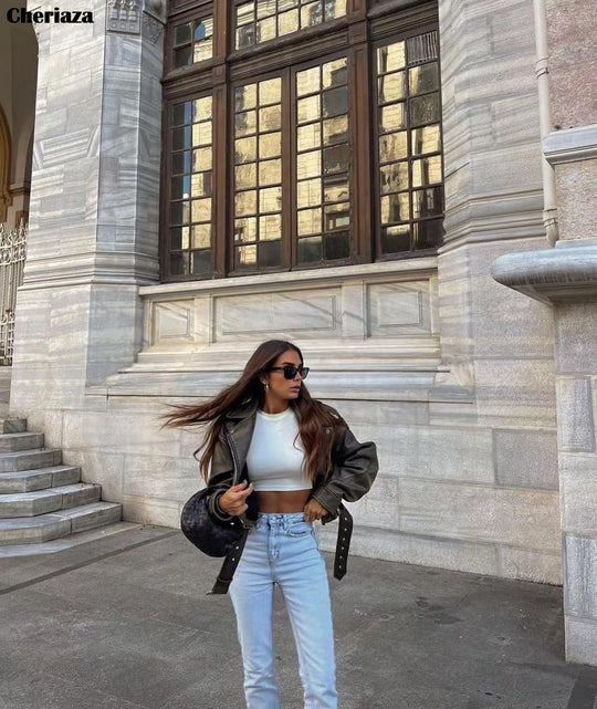 Heidi-Mode | Vegan Leder Trenchcoat mit Reißverschluss und Gürtel für Frauen Umweltfreundliche Materialien