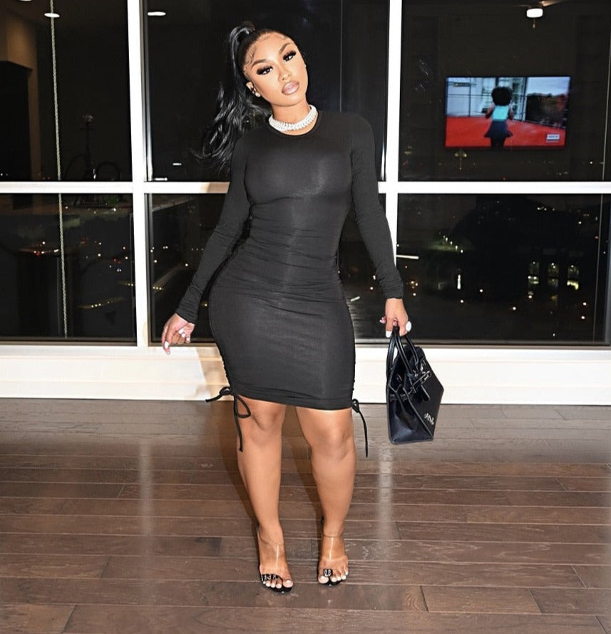 Heidi-Mode | Einfarbige Raffung Dehnbare Bodycon Midi Kleider