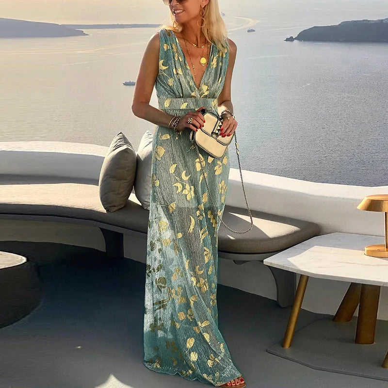 Fließendes Kleid mit V-Ausschnitt und Paillettenverzierung