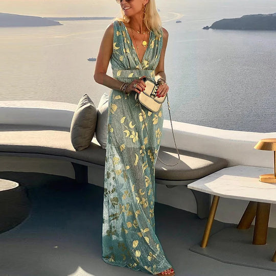 Fließendes Kleid mit V-Ausschnitt und Paillettenverzierung