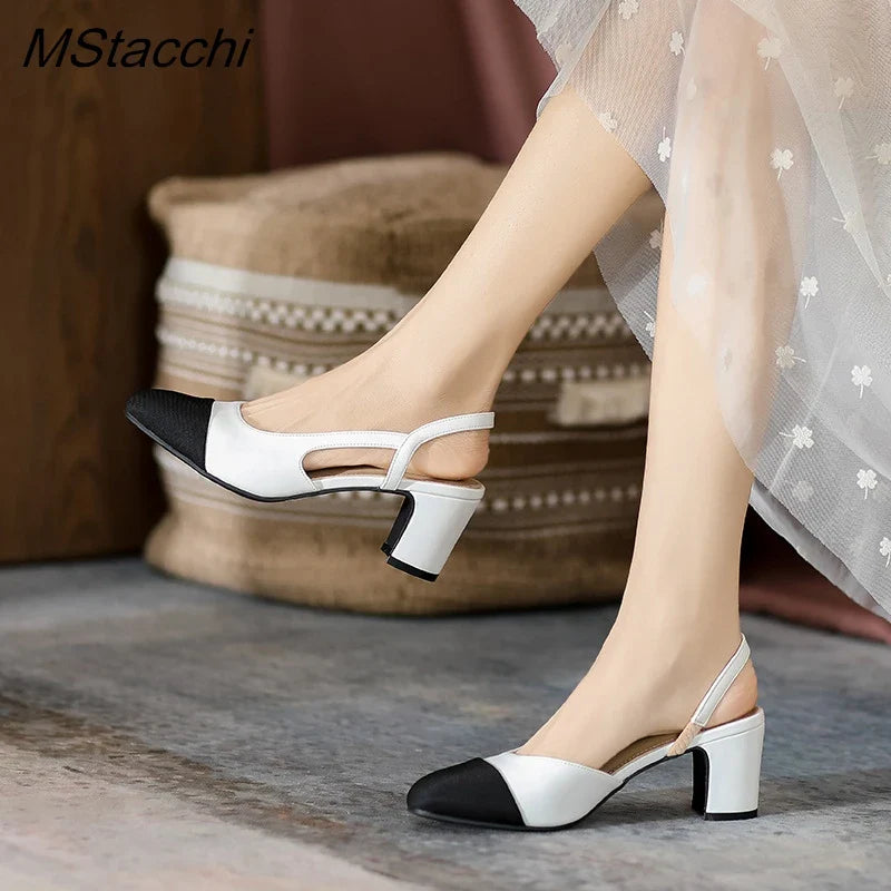 Heidi-Mode | Patchwork Leder Slingbacks Frauen Sandalen Mode Flache Ferse Frauen Schuhe Sexy Party Sandalen Kleid Hochzeit Party Schuhe
