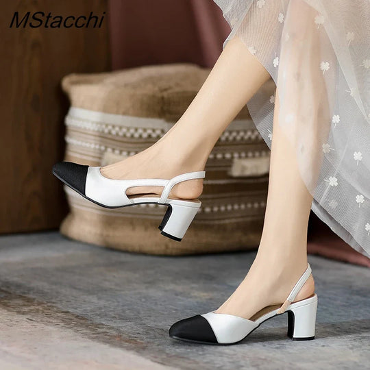 Heidi-Mode | Patchwork Leder Slingbacks Frauen Sandalen Mode Flache Ferse Frauen Schuhe Sexy Party Sandalen Kleid Hochzeit Party Schuhe