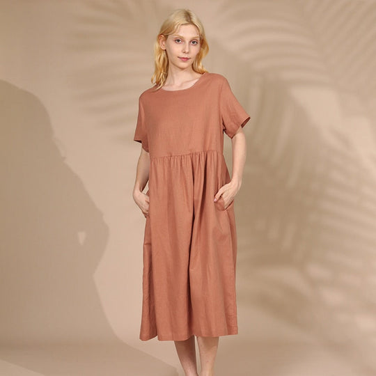 linnen jurk | retro damesjurk met zakken