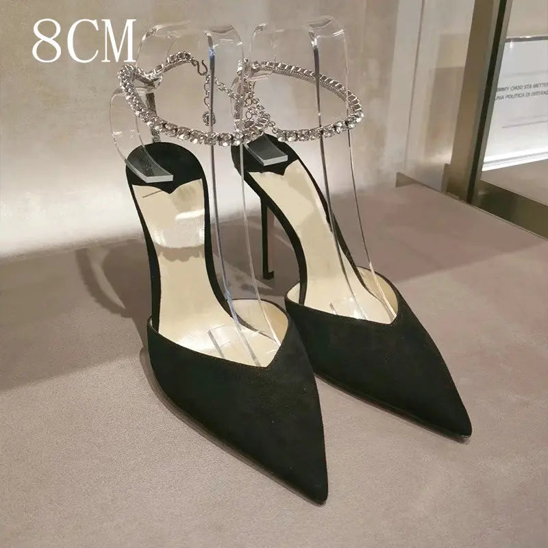 Heidi-Mode | Satin Strass Kette High Heels Schuhe Pumps