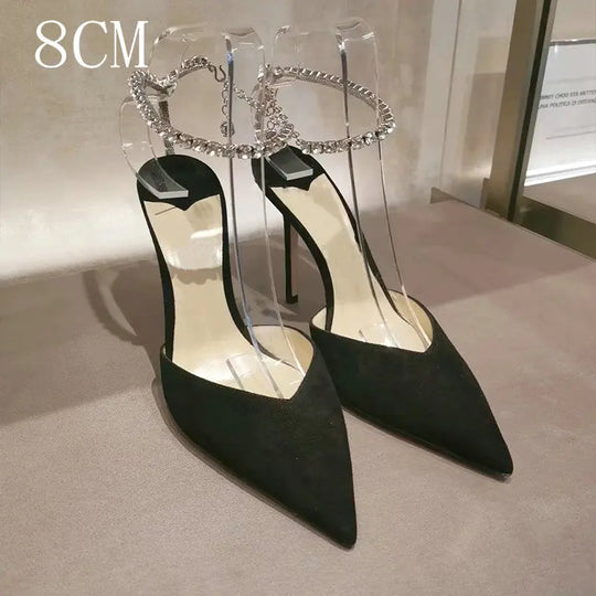 Heidi-Mode | Satin Strass Kette High Heels Schuhe Pumps