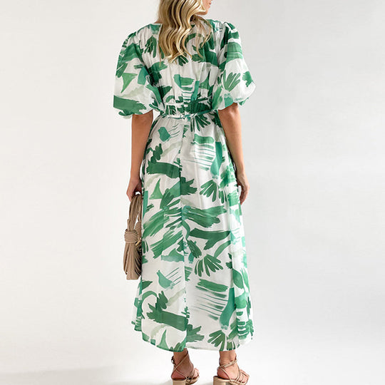 midi jurk met groene print